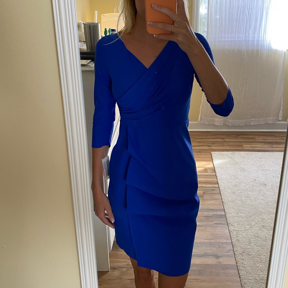 NWT Alex Evenings Size 2 Blue mid sleeve dress